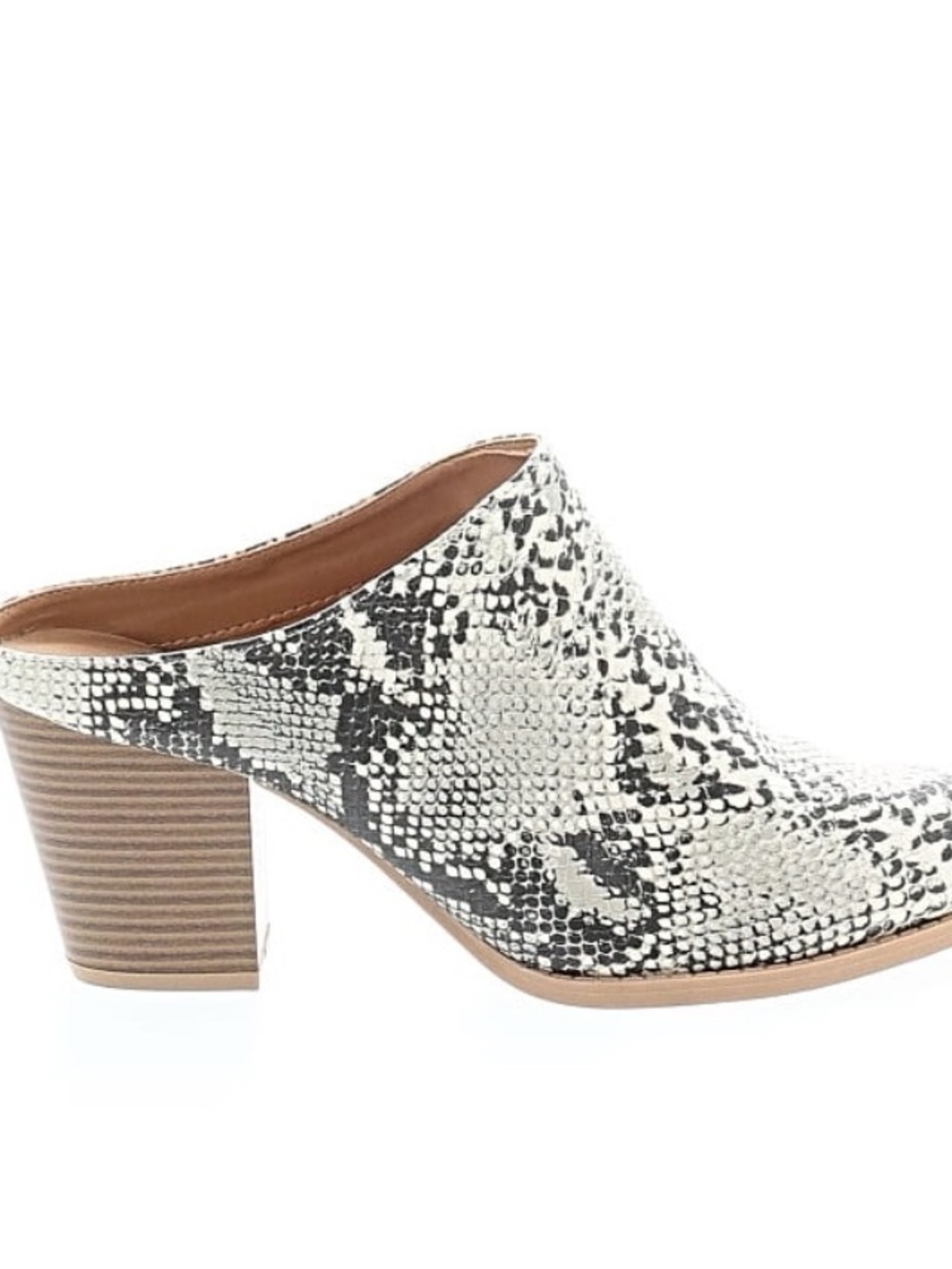 Qupid Snake-Print Slip-On Mules in White and Black